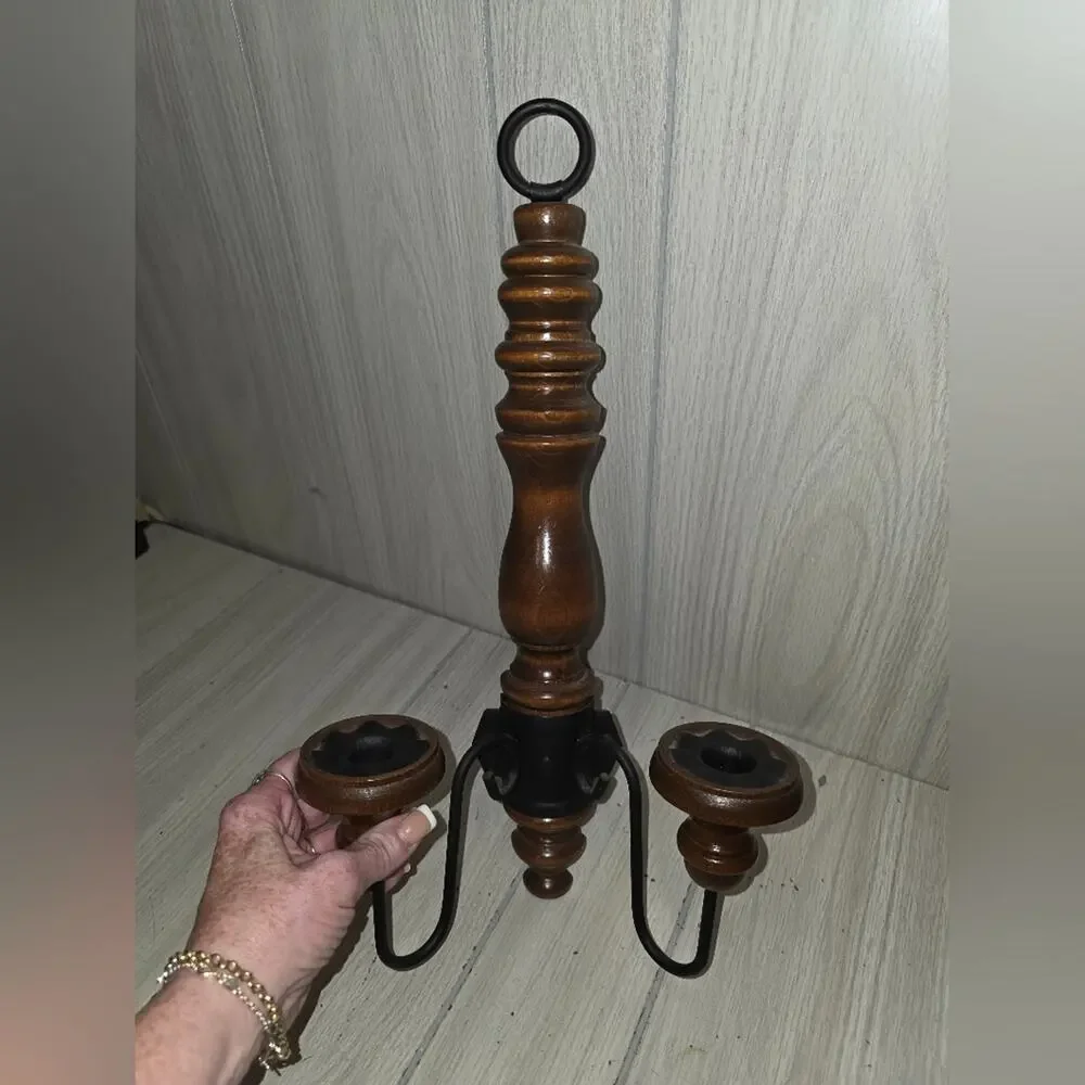 Vtg Wooden Wall Sconce Candle Holder Victorian MCM Hollywood Regency Gothic